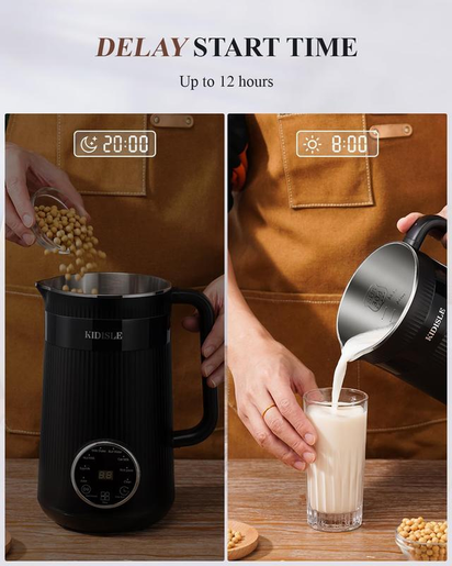 KIDISLE 8-In-1 Multifunctional Automatic Nut Milk Machine & Coffee Maker 32Oz Auto Self-Cleaning Delay Start Keep Warm Boil Water Stainless Steel Black/White - Kitchen Appliances